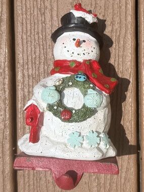RUSTIC CHRISTMAS STOCKING HANGER SNOWMAN